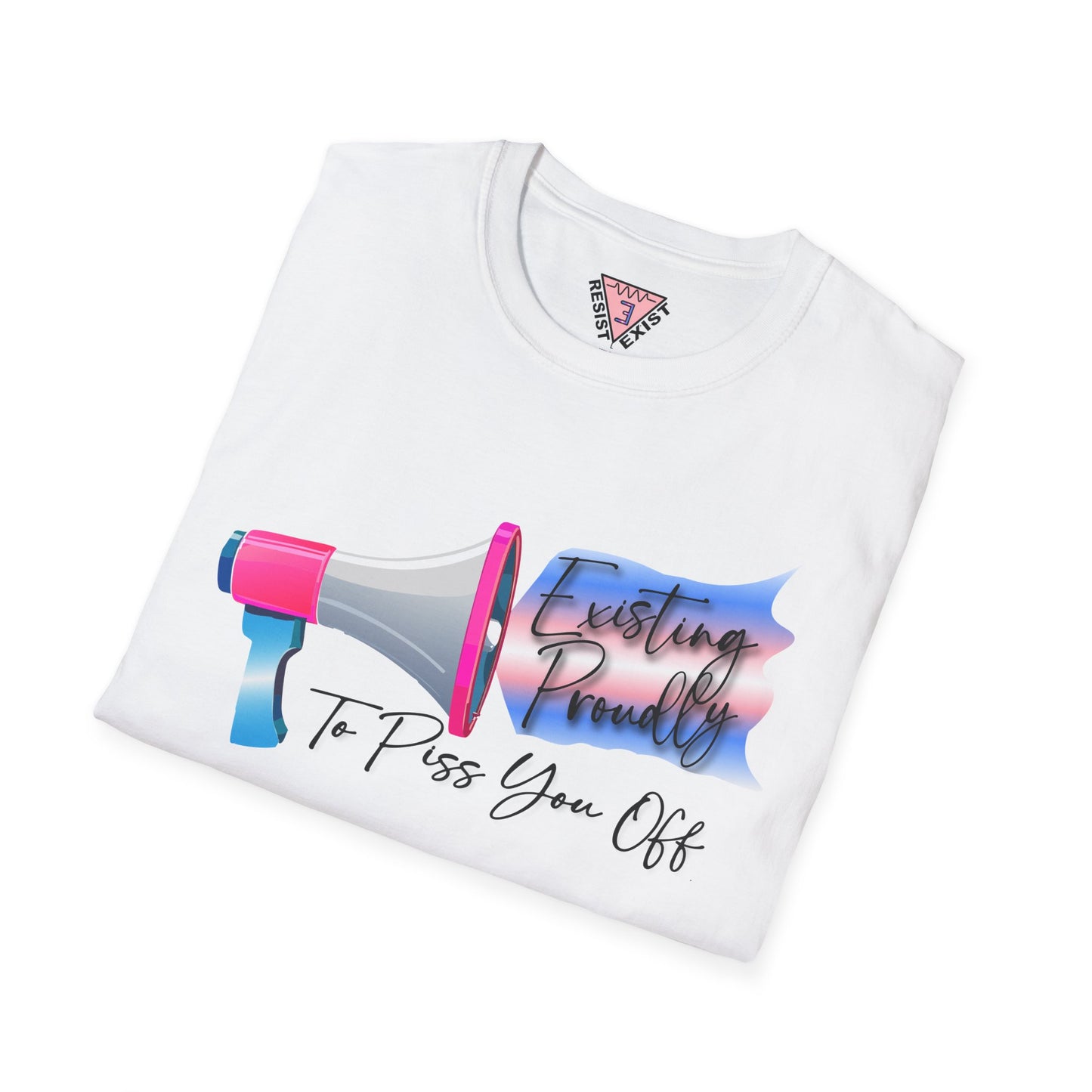 Unisex T-Shirt - 'Existing Proudly: A Trans Pride Megaphone'